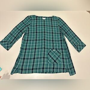 J Jill Green Plaid Long Sleeve Top Size XS